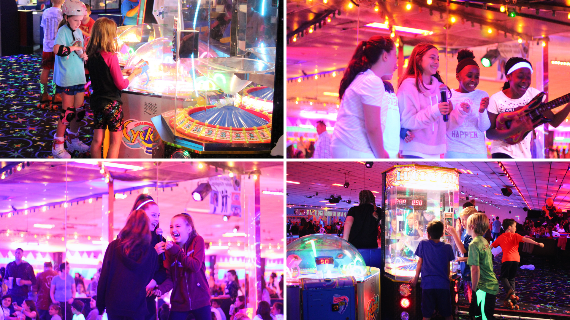 Kids playing games and singing karaoke