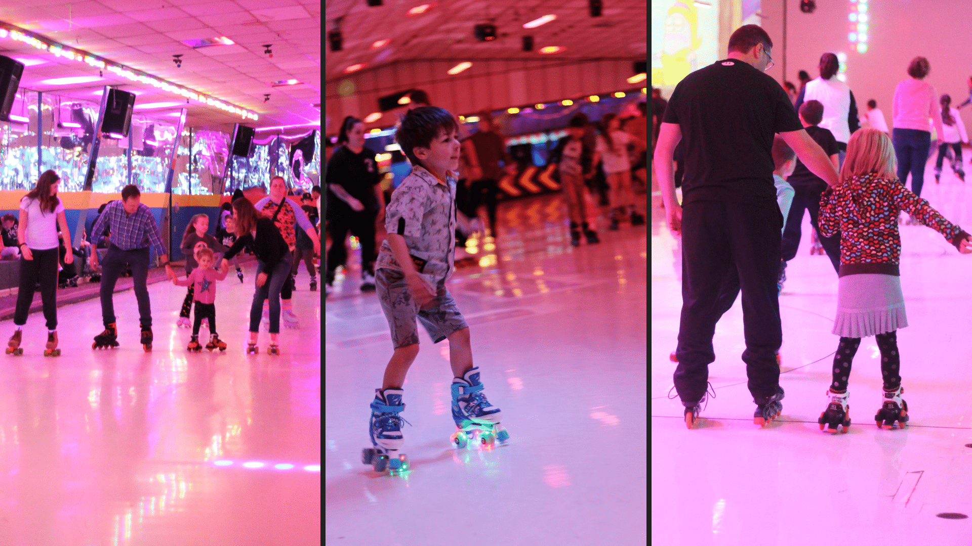 Family friendly rink with families and kids roller skating
